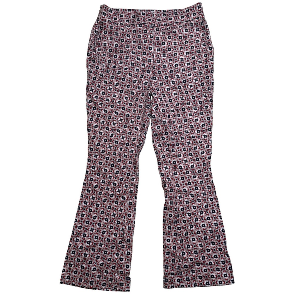 Boden Pants US 6R / UK 10R Red Navy Blue Retro Geometric Print‎ Flare Trousers